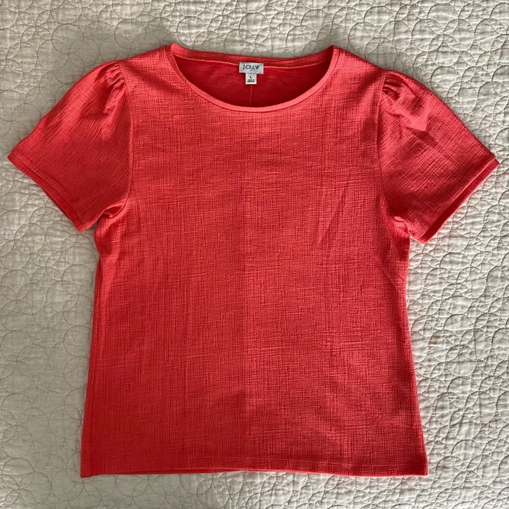 JCrew Pleated Sleeve Top - L - Coral